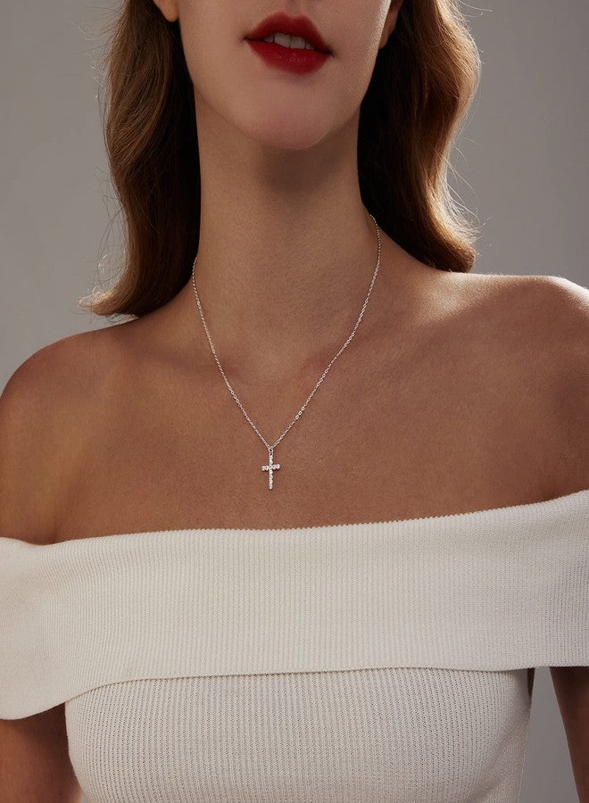 Zeffy Cross Necklace for Women Silver Plated Cubic Zirconia Tiny Cross Pendant Necklace for Women Simple Layered Cross Necklaces for Women - Image 4